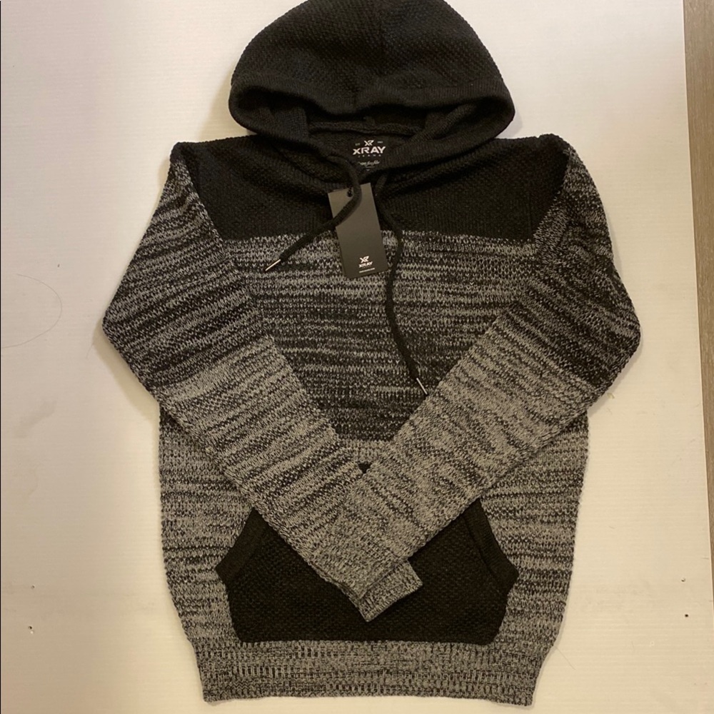 Black and Gray Hooded Sweater with Ribbed Cuffs